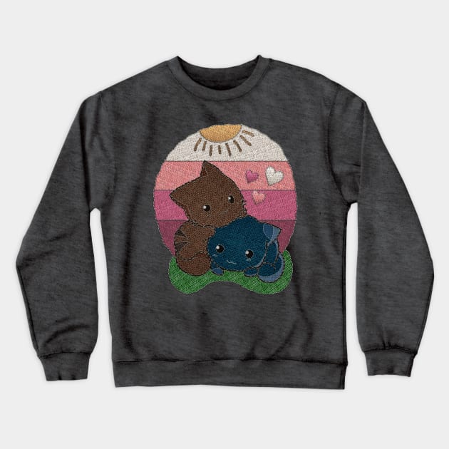 Two Cute Embroidery Cats Crewneck Sweatshirt by Leon Star Shop